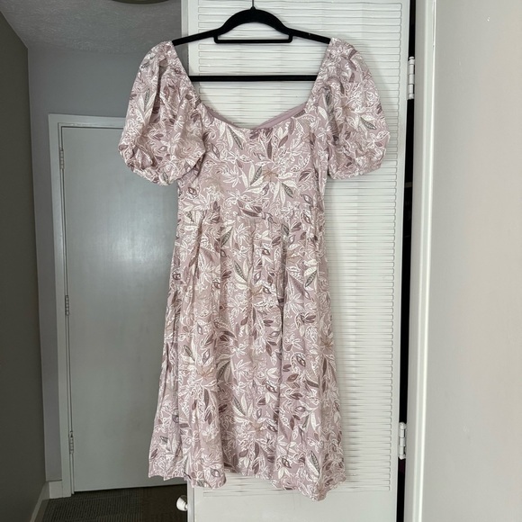 Final Touch Floral Paisley Puff Sleeve Dress Neutral with Pockets - Picture 2 of 7